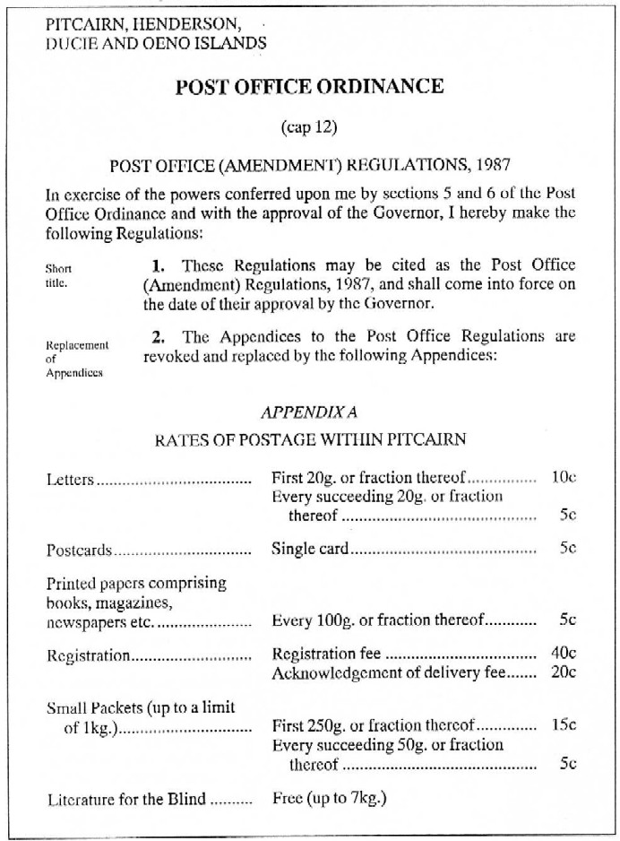 1987 Pitcairn PO Ordinance